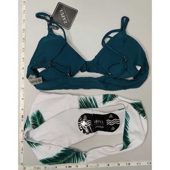 NWT ZAFUL Small Tankini high cut Blue Palm print bikini set - Picture 2 of 7